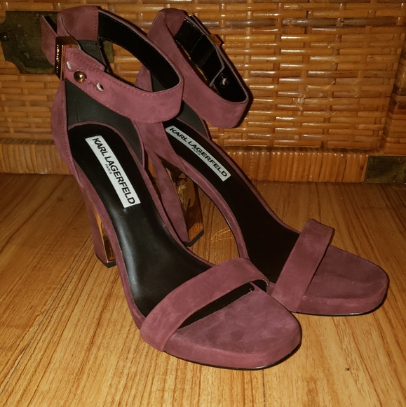 Karl Lagerfeld Burgundy Suede Heels - Picture 2 of 5
